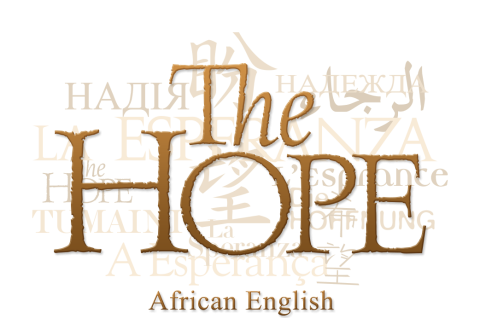 Text collage of the word "hope" in English-African