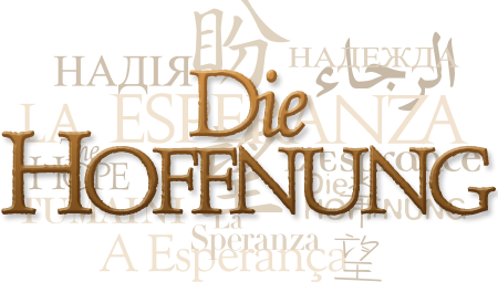 Text collage of the word "hope" in german