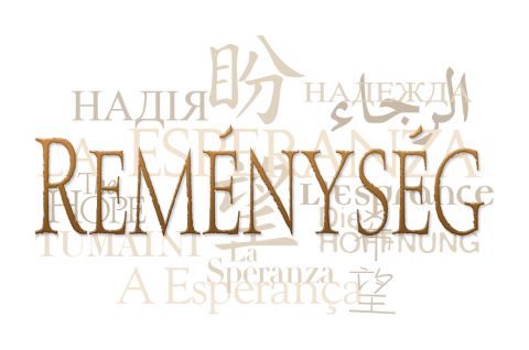 Text collage of the word "hope" in Hungarian Roma